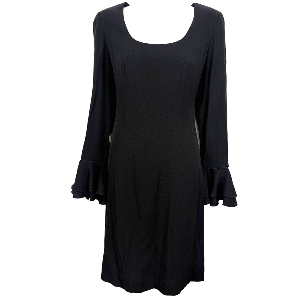 Liz Claiborne 90s Y2K Bell Long Sleeve Sheath Lined Black Dress Whimsigoth sz 6